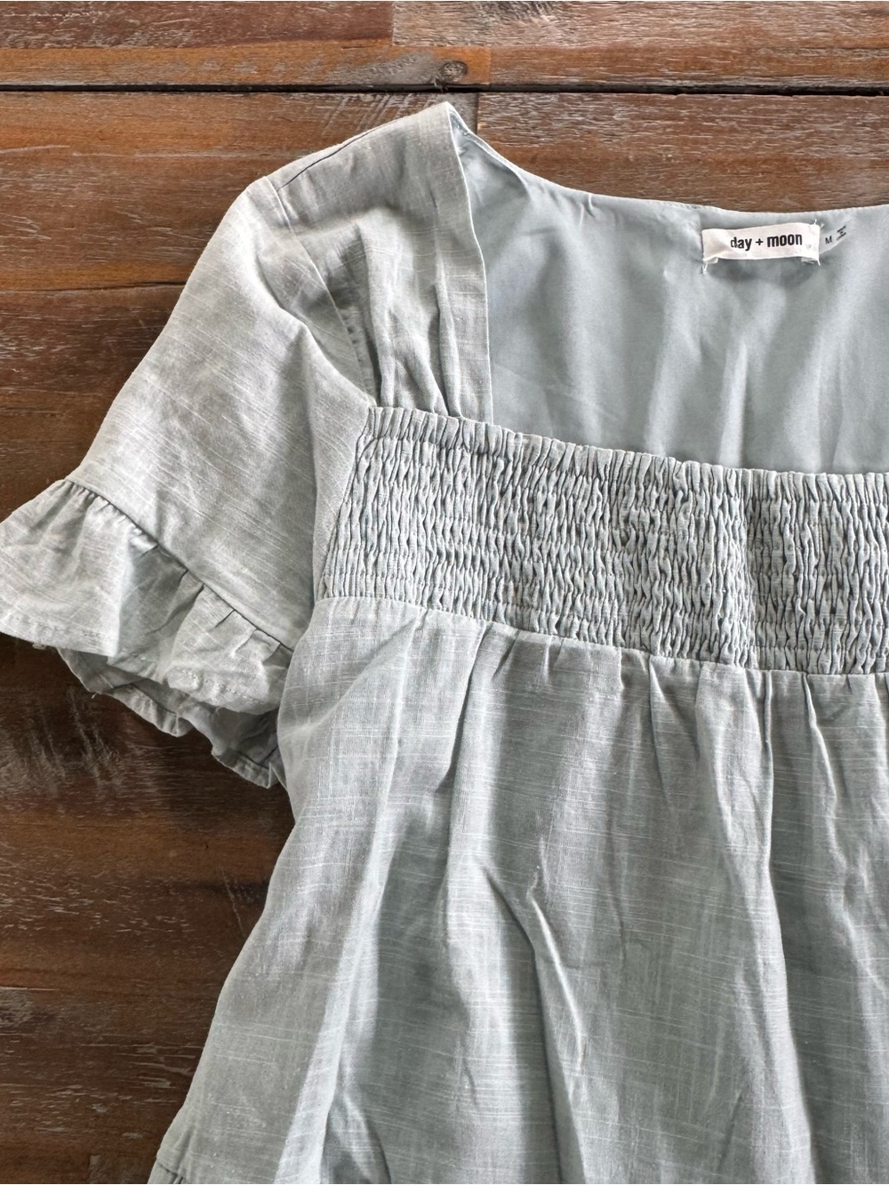 Anthropologie Light blue Ruffled Tiered Linen Dress - Picture 2 of 5